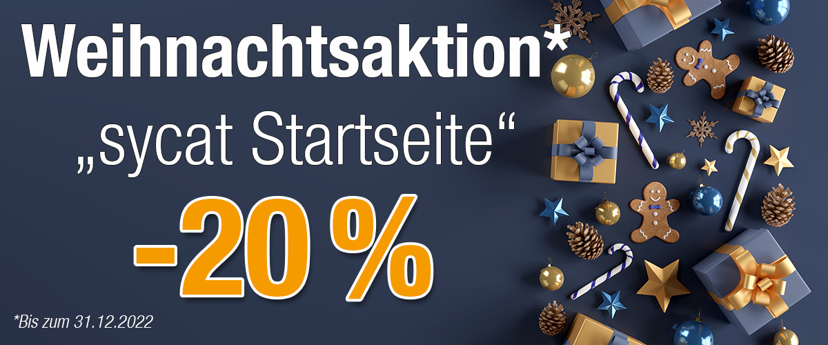 Weihnachtsaktion: Erhalten Sie 20 % Rabatt auf die sycat Startseite bei Bestellung bis zum 31.12.2022
