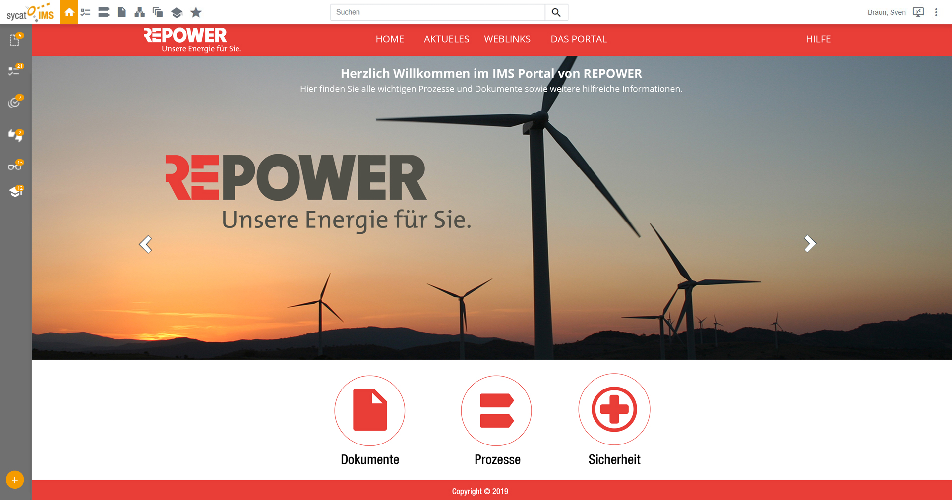 sycat IMS Portal Startseite bei der Repower AG